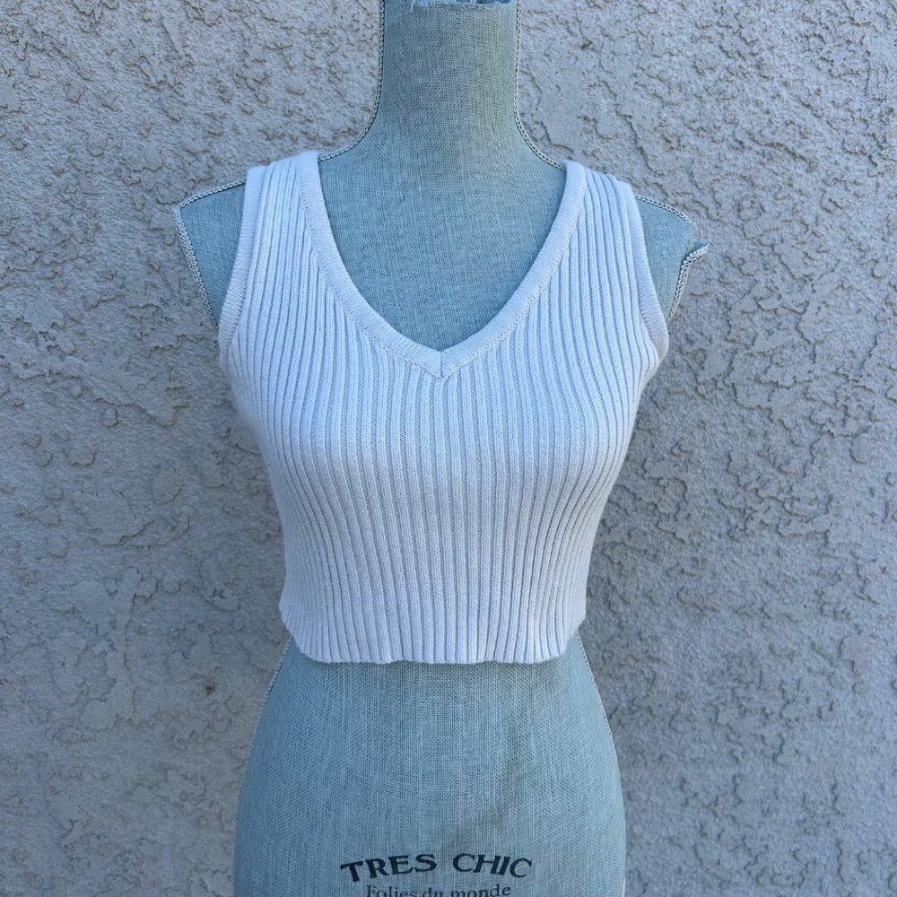 L.A. Hearts Ribbed Knit Tan Cropped Sleeveless Sweater Vest‎ Top XS